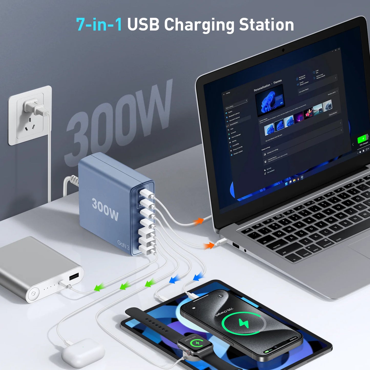 USB C Fast Charger 300W 7 Port Hub PD PPS Laptop Charger
