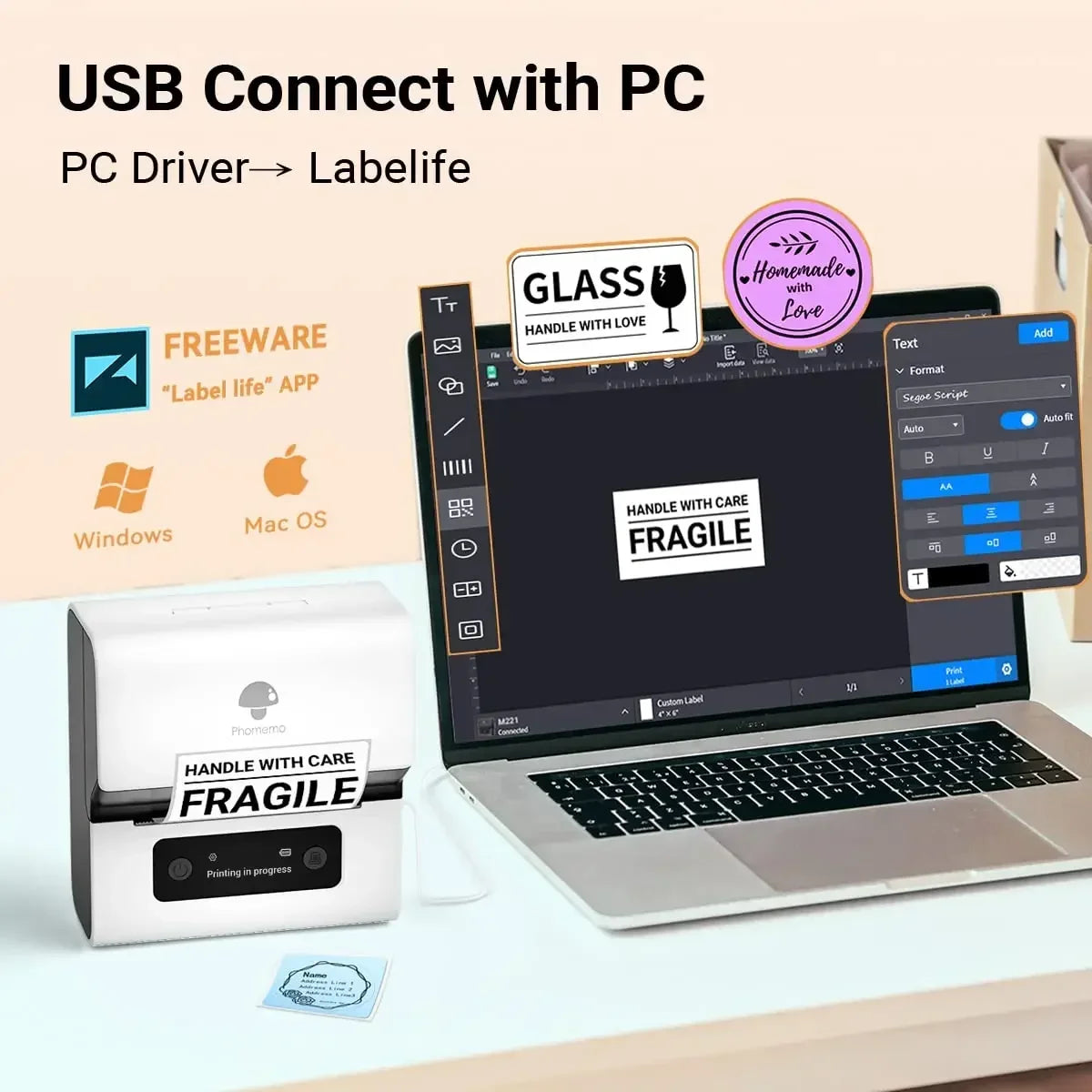 Phomemo M221 Portable Mini Label Maker 75mm Thermal Printer