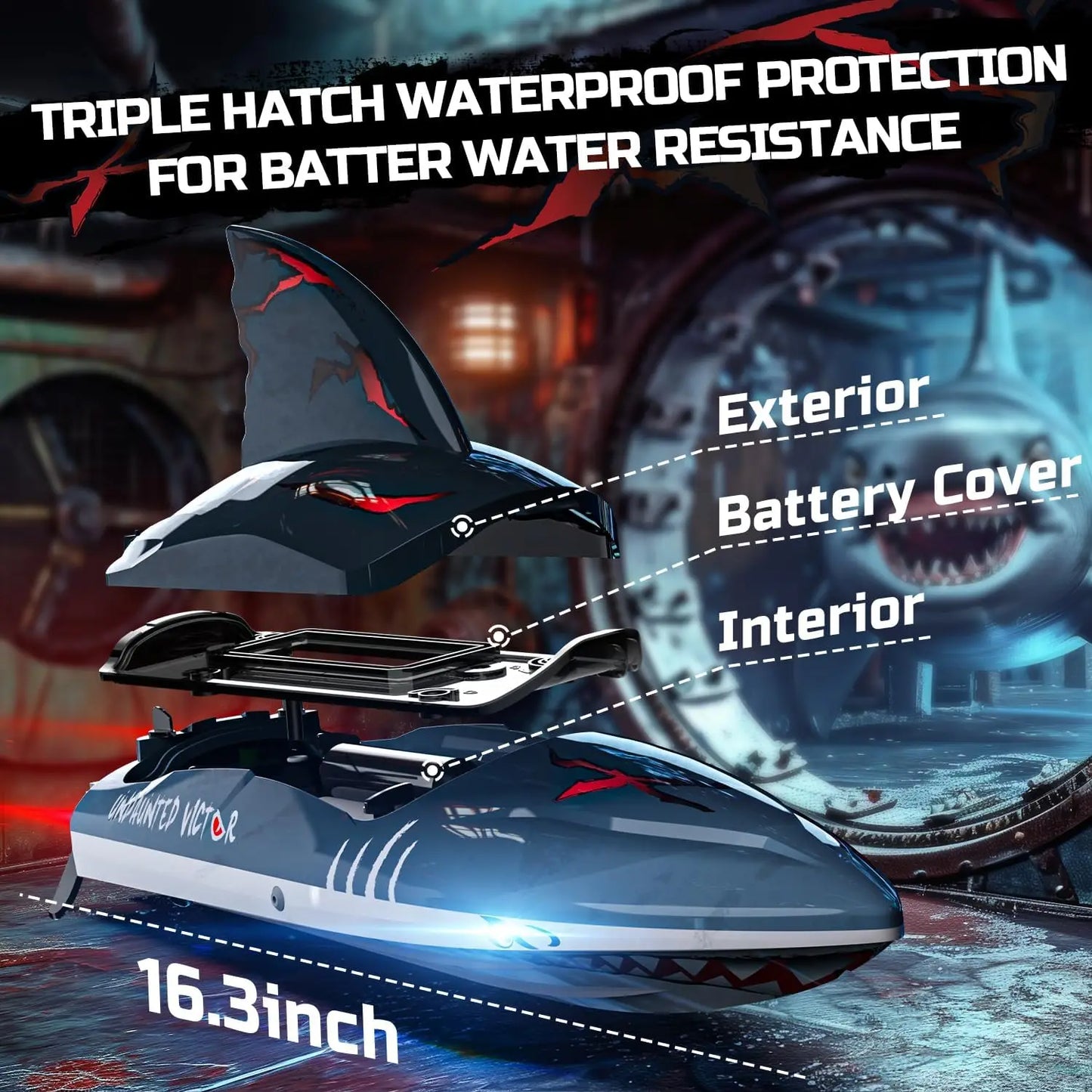 DEERC RC Shark Boat DE 2104 48 km/h Remote Control Speed Boat with LED Lights Ideal Summer Gift