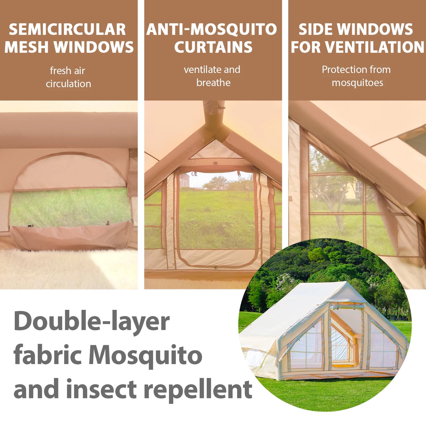 Inflatable Camping Tent for 4 to 6 People 67.81 Square Feet with Stove Jack Quick Automatic Opening Glamping Tent