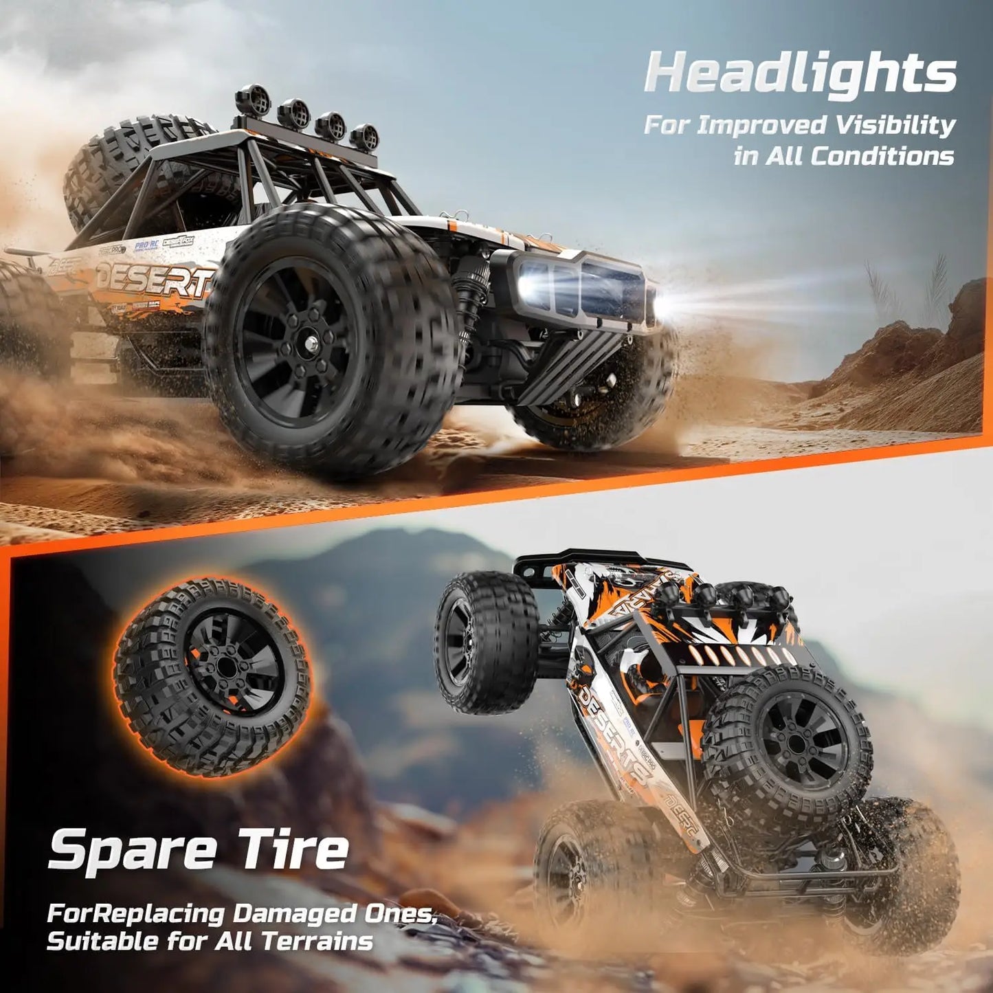 DEERC 9203E 1:10 Scale RC Truck 48KM/H 4X4 Lights Dual Batteries 2.4GHz All Terrain 30 Minute Playtime