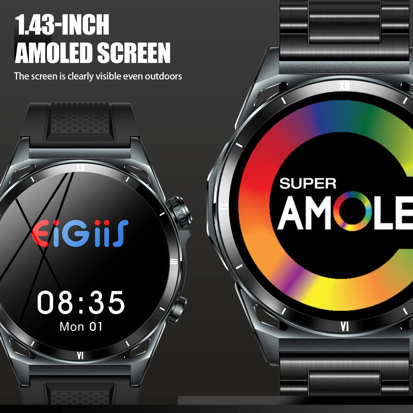 EIGIIS KE6 Smart Watch 1.43 Inch AMOLED Black IP68