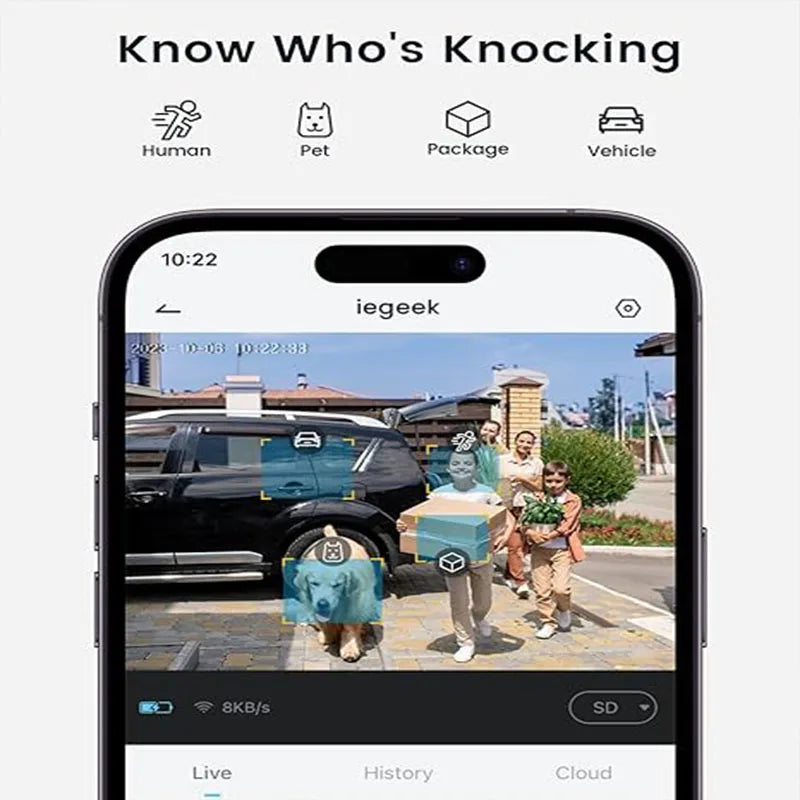 IeGeeK 2K Doorbell Camera Wireless AI PIR Motion Detection