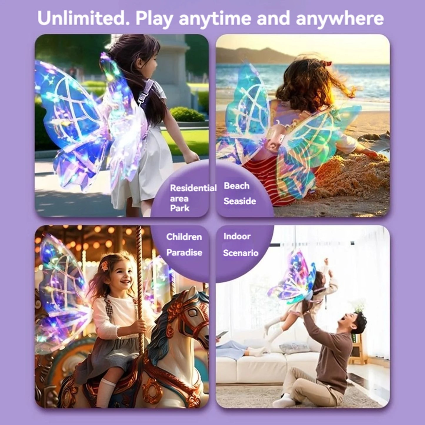 Fairy Electric Butterfly Wings Glowing Toy Angel Backpiece for Girls Birthday Gift