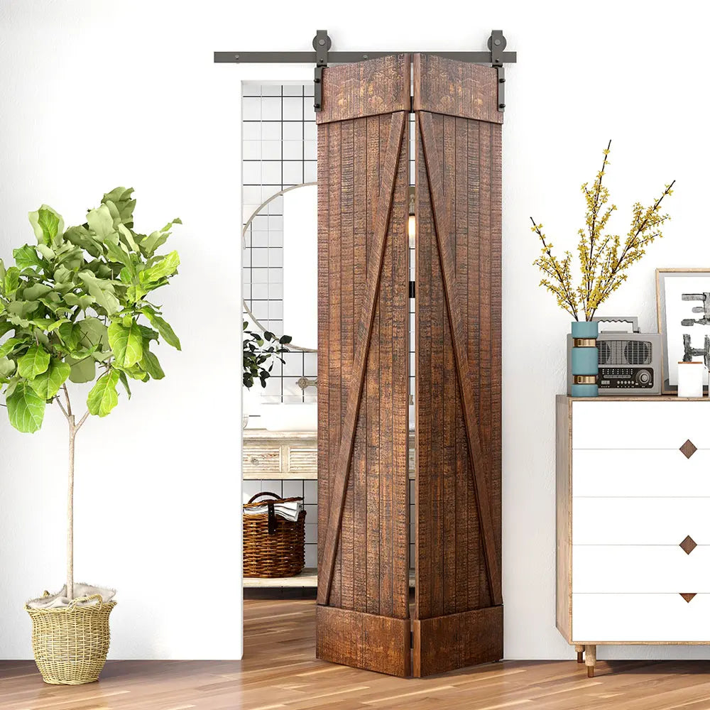 CCJH 3.3 to 6.6 Feet Heavy Duty Bi-Folding Sliding Barn Door Hardware Kit for Wooden Door
