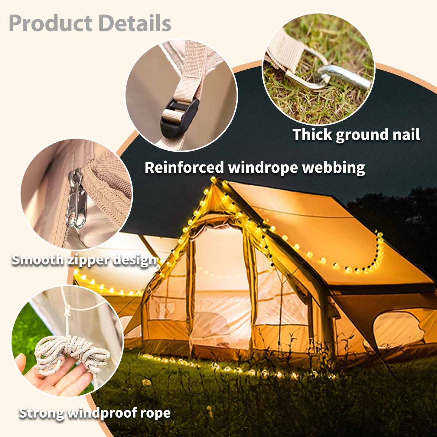 Inflatable Camping Tent for 4 to 6 People 67.81 Square Feet with Stove Jack Quick Automatic Opening Glamping Tent