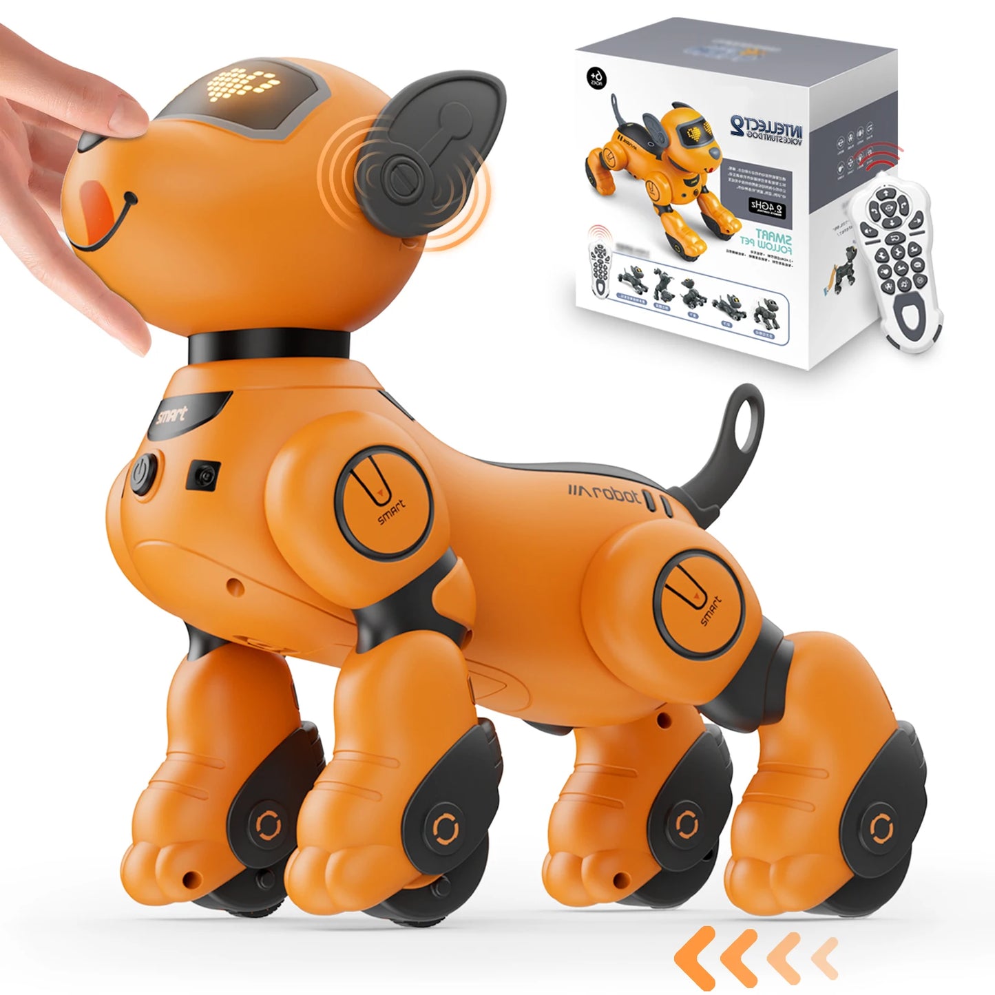 VATOS Robot Dog Toy for Kids with Voice Control 2.4GHz Remote Control Touch Sensor 20 Plus Modes Puppy Toy for Girls Orange