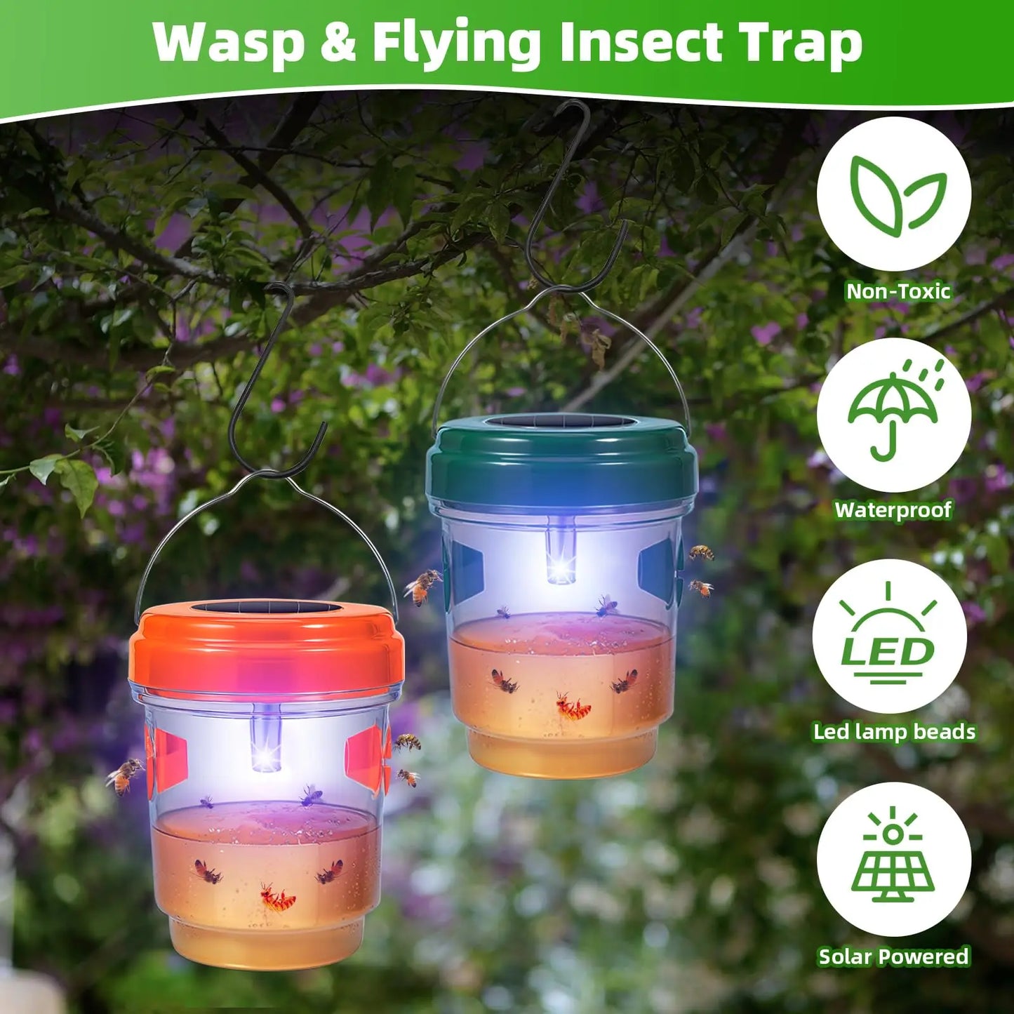 Solar Powered Wasp Trap 4 Pack Bee Repellent For Garden