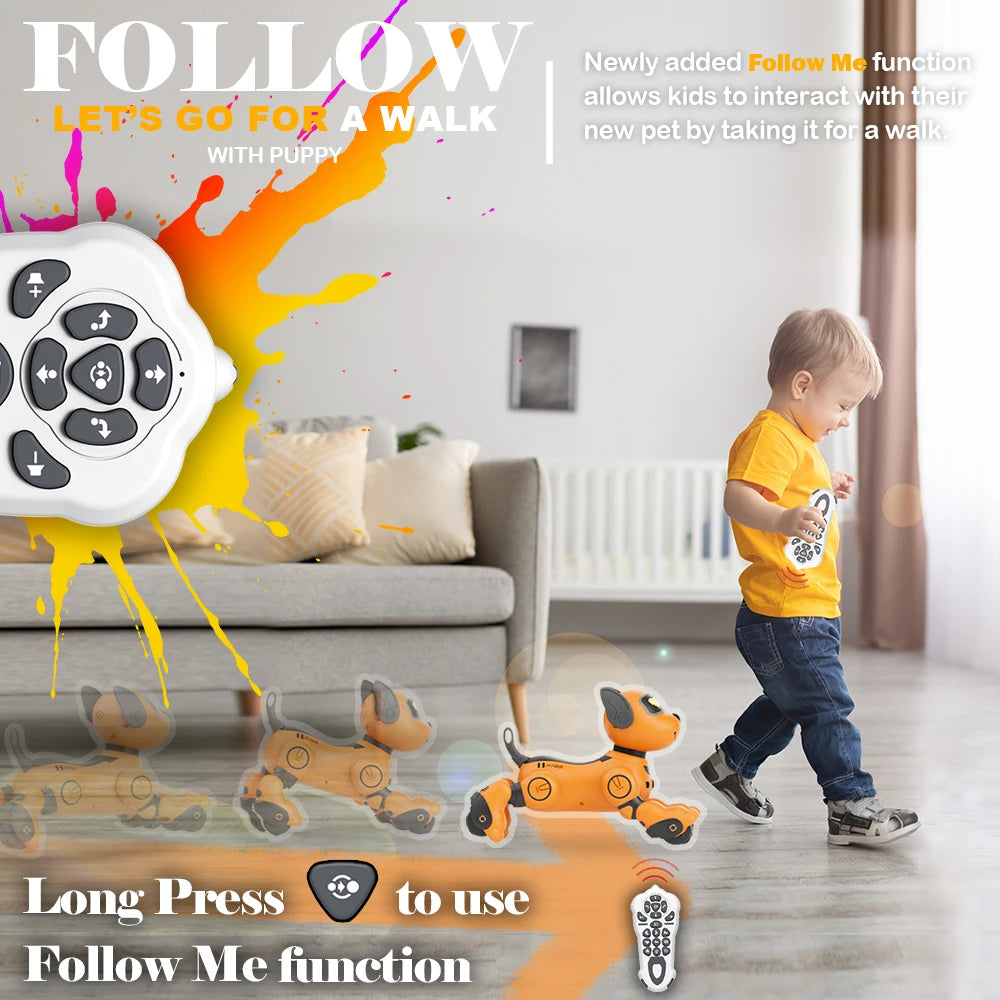 VATOS Robot Dog Toy for Kids with Voice Control 2.4GHz Remote Control Touch Sensor 20 Plus Modes Puppy Toy for Girls Orange