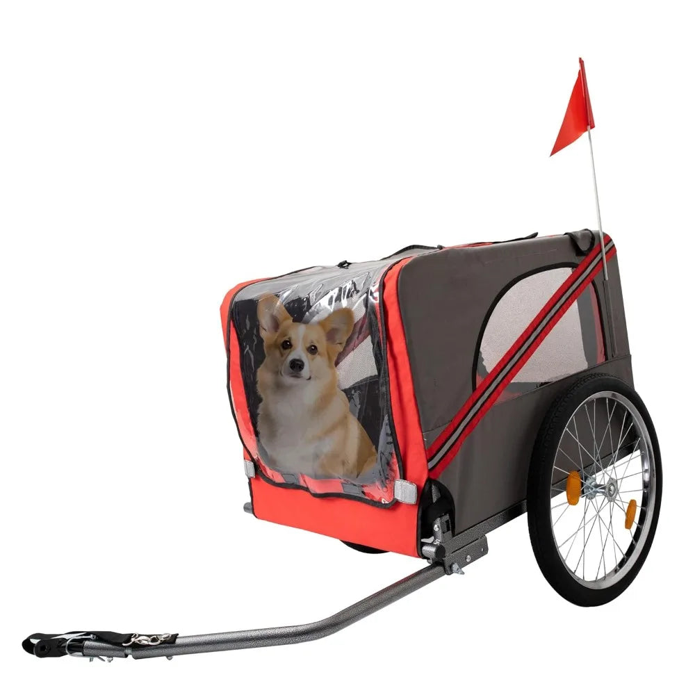 Heavy Duty Foldable Utility Pet Stroller for Dogs with Smooth Ride Zippered Access and Ventilation in Grey and Red