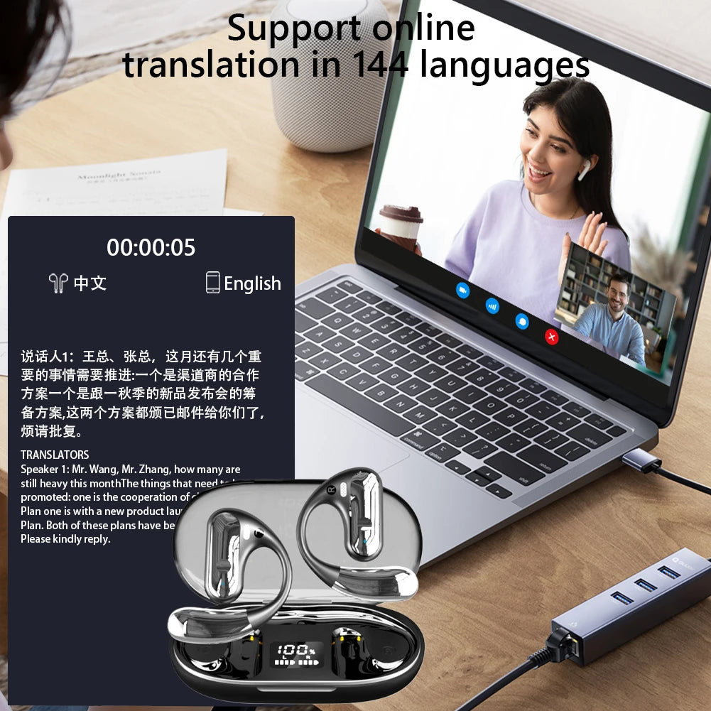 Shunmaii 144 Languages AI Translator Earbuds Bluetooth 5.3
