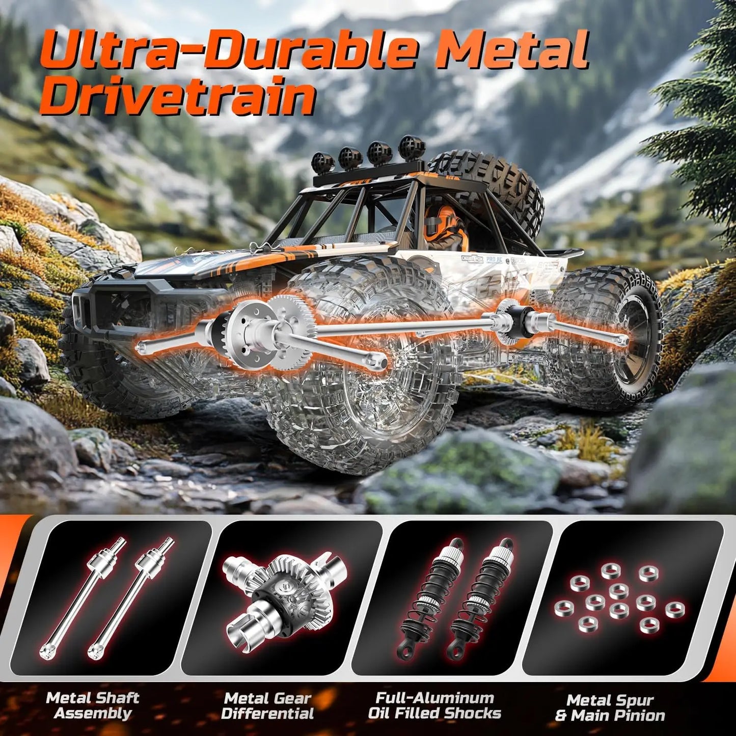 DEERC 9203E 1:10 Scale RC Truck 48KM/H 4X4 Lights Dual Batteries 2.4GHz All Terrain 30 Minute Playtime