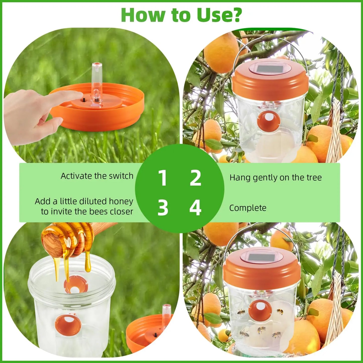 Solar Powered Wasp Trap 4 Pack Bee Repellent For Garden