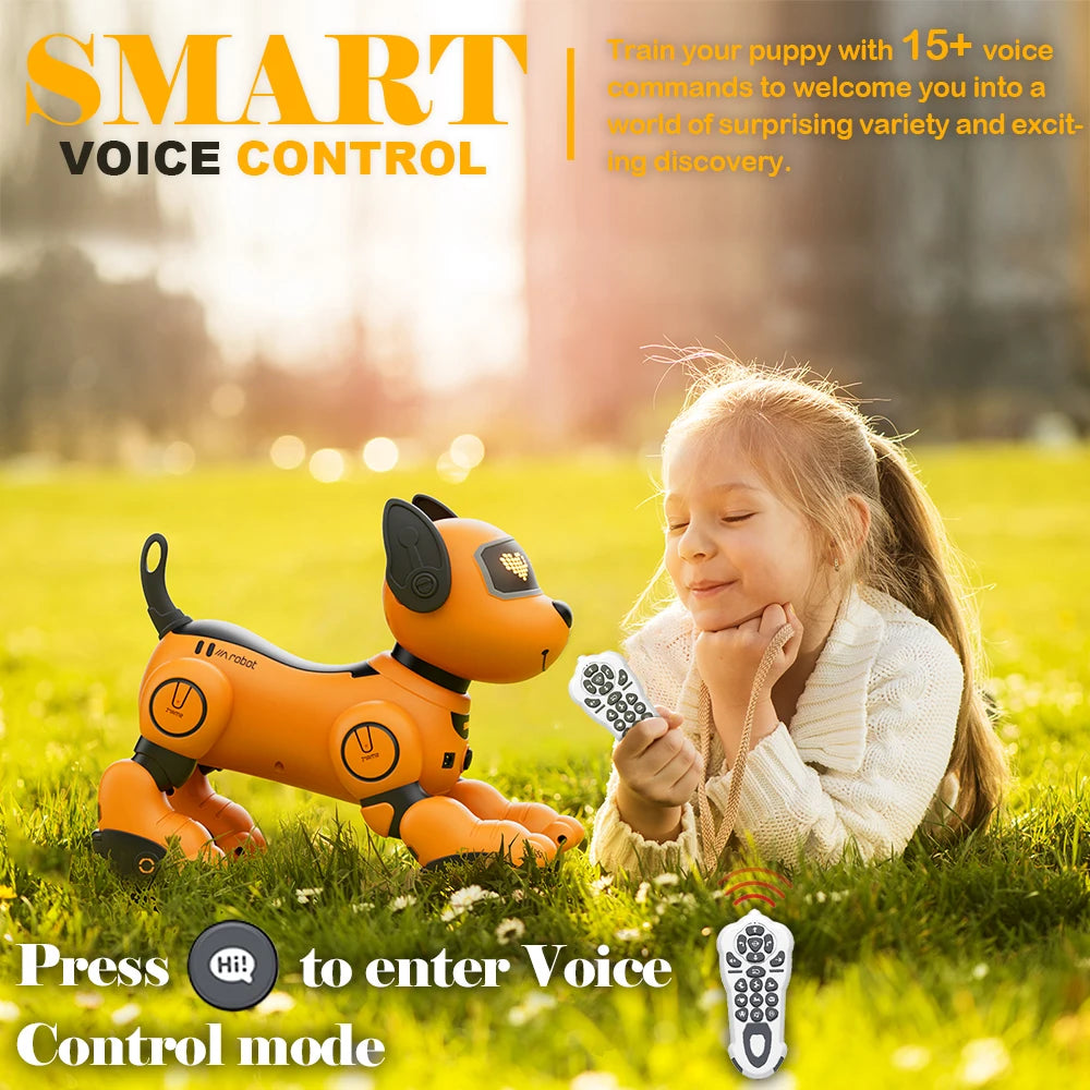 VATOS Robot Dog Toy for Kids with Voice Control 2.4GHz Remote Control Touch Sensor 20 Plus Modes Puppy Toy for Girls Orange