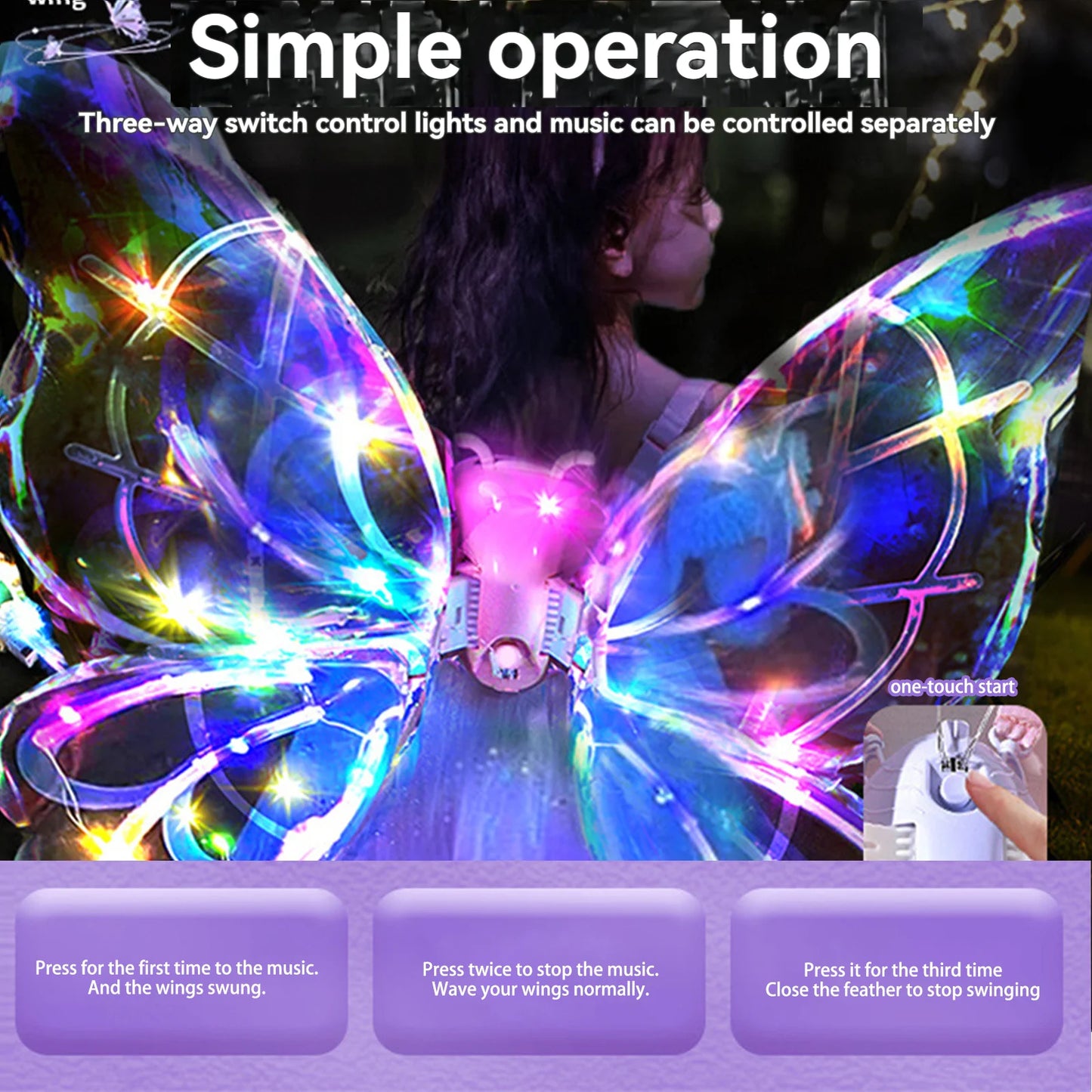 Fairy Electric Butterfly Wings Glowing Toy Angel Backpiece for Girls Birthday Gift