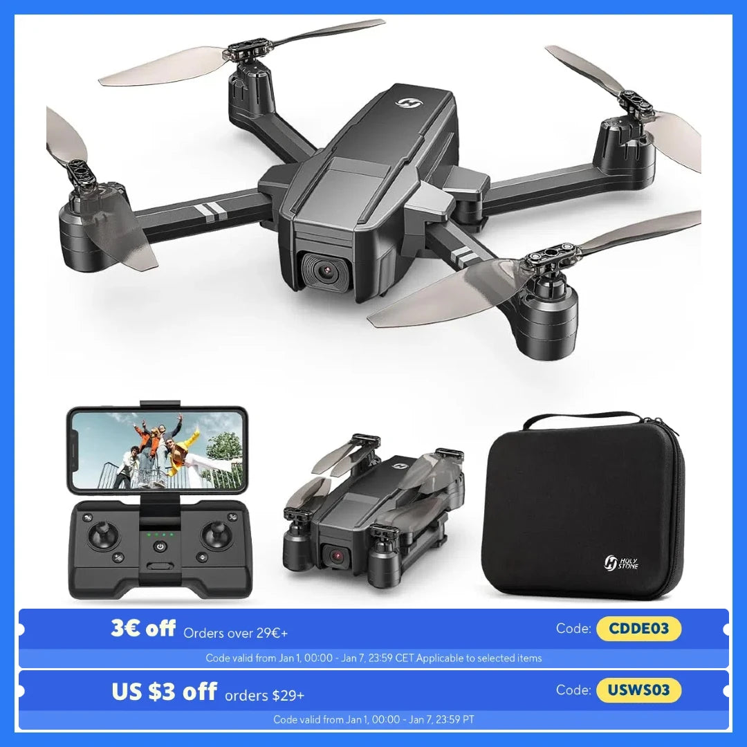 Holy Stone HS440 Foldable FPV Drone with 1080P WiFi Camera Voice Gesture Control Modular Battery Auto Hover and Carry Case