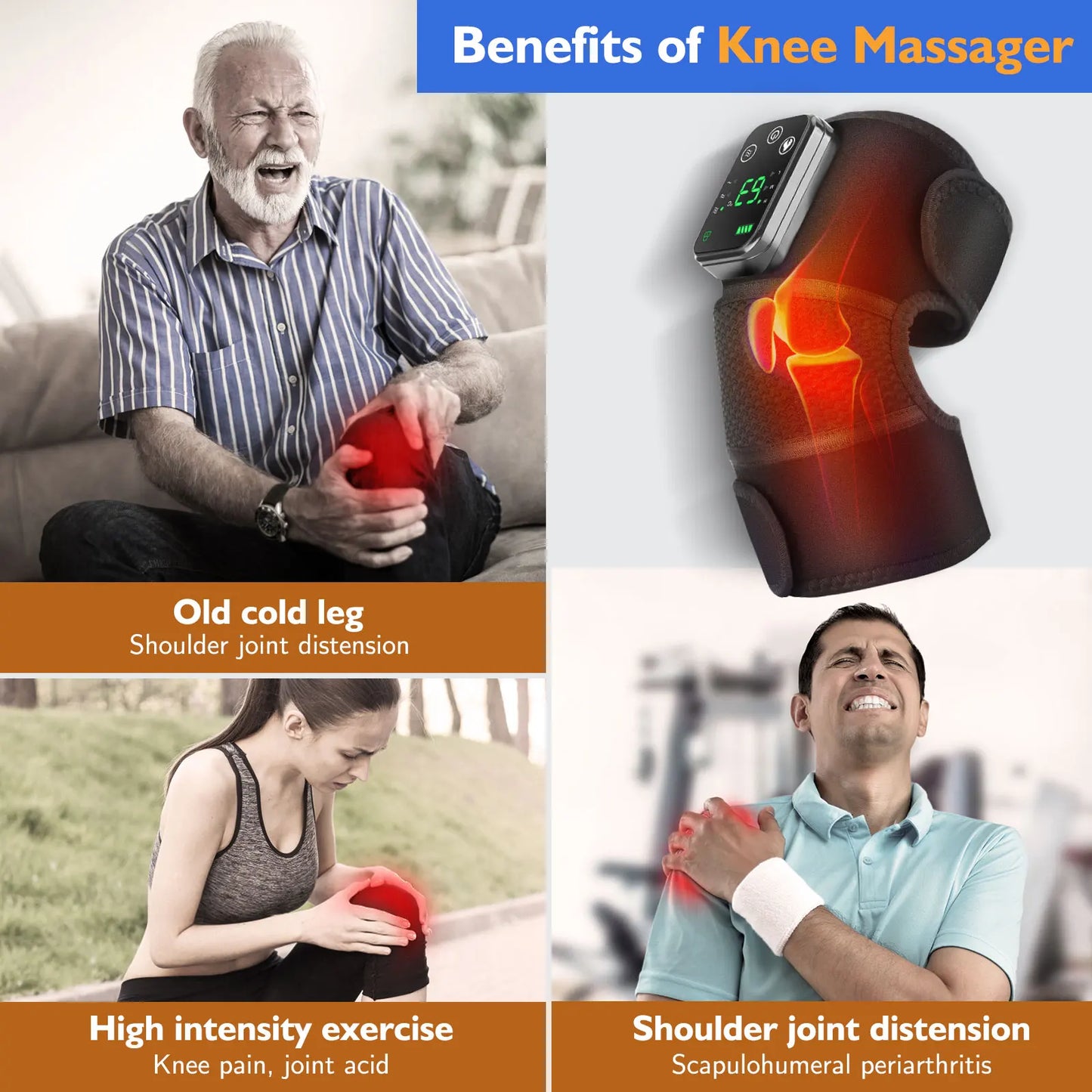Moajaza 3 In 1 Heated Knee Elbow Shoulder Massager Pad