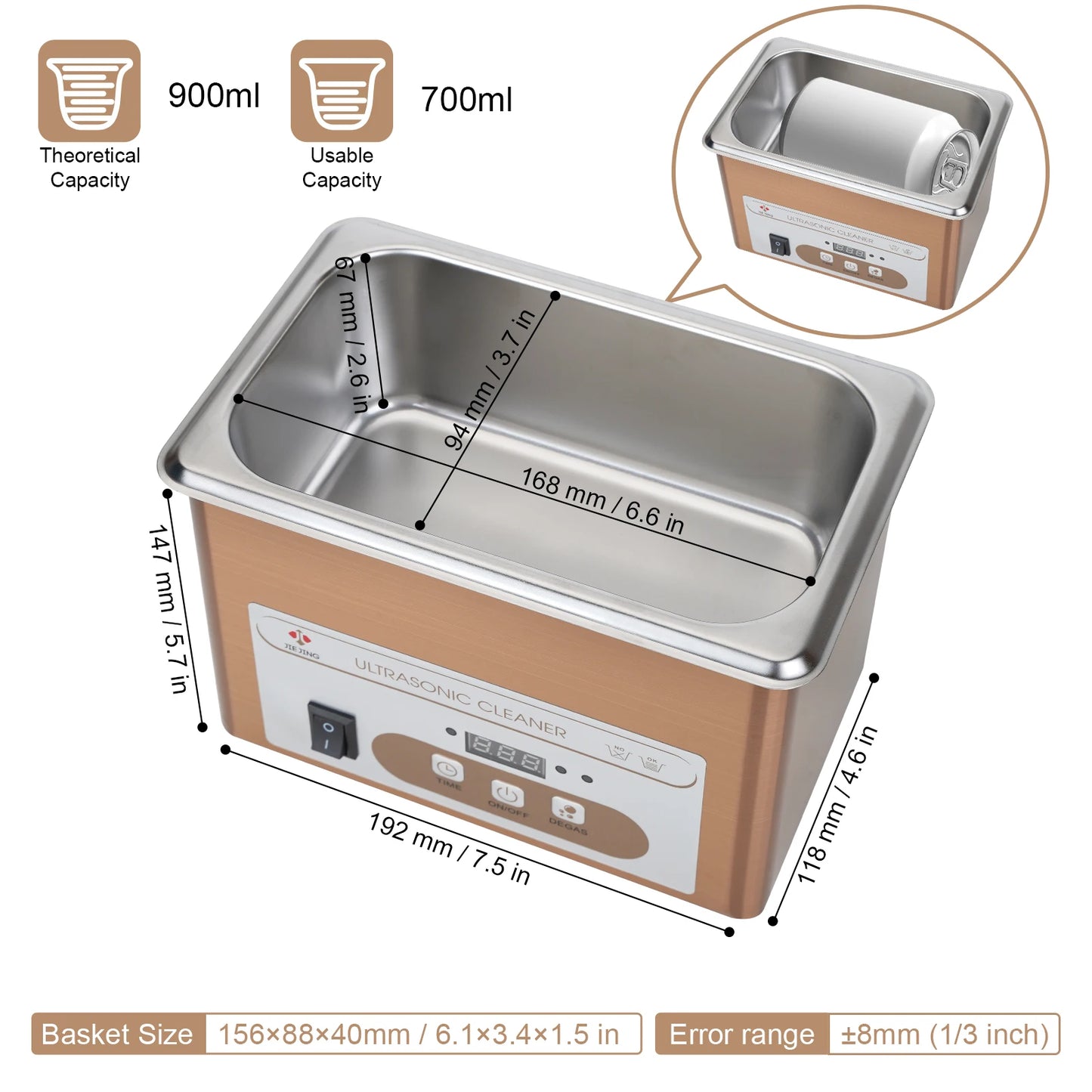 Jiejing 900mL Ultrasonic Cleaner 60W 40kHz Jewelry Watches