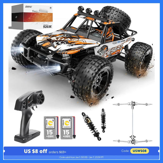 DEERC 9203E 1:10 Scale RC Truck 48KM/H 4X4 Lights Dual Batteries 2.4GHz All Terrain 30 Minute Playtime
