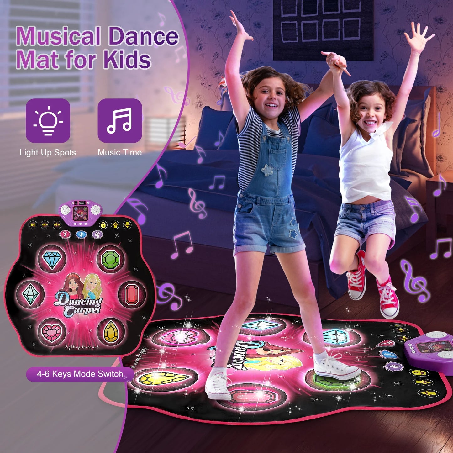 Vatos Dance Mat for Kids 27 Levels 6 LED Keys Bluetooth