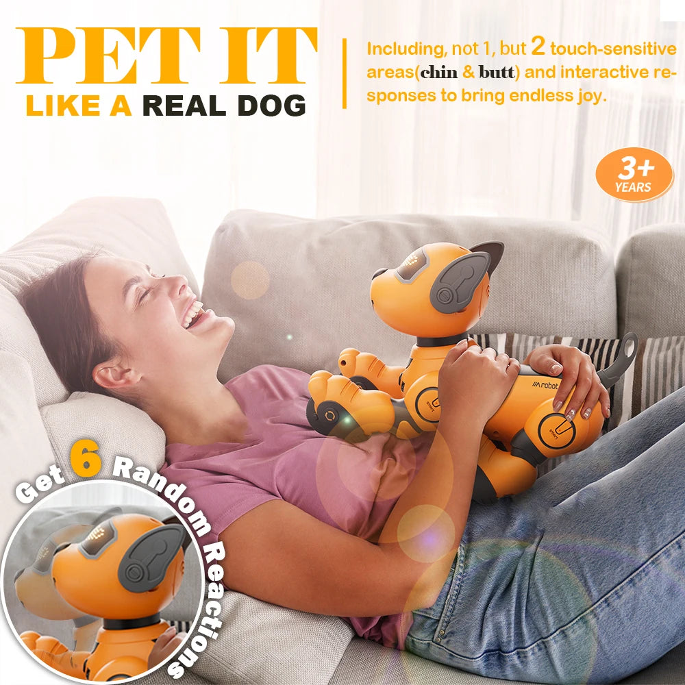 VATOS Robot Dog Toy for Kids with Voice Control 2.4GHz Remote Control Touch Sensor 20 Plus Modes Puppy Toy for Girls Orange