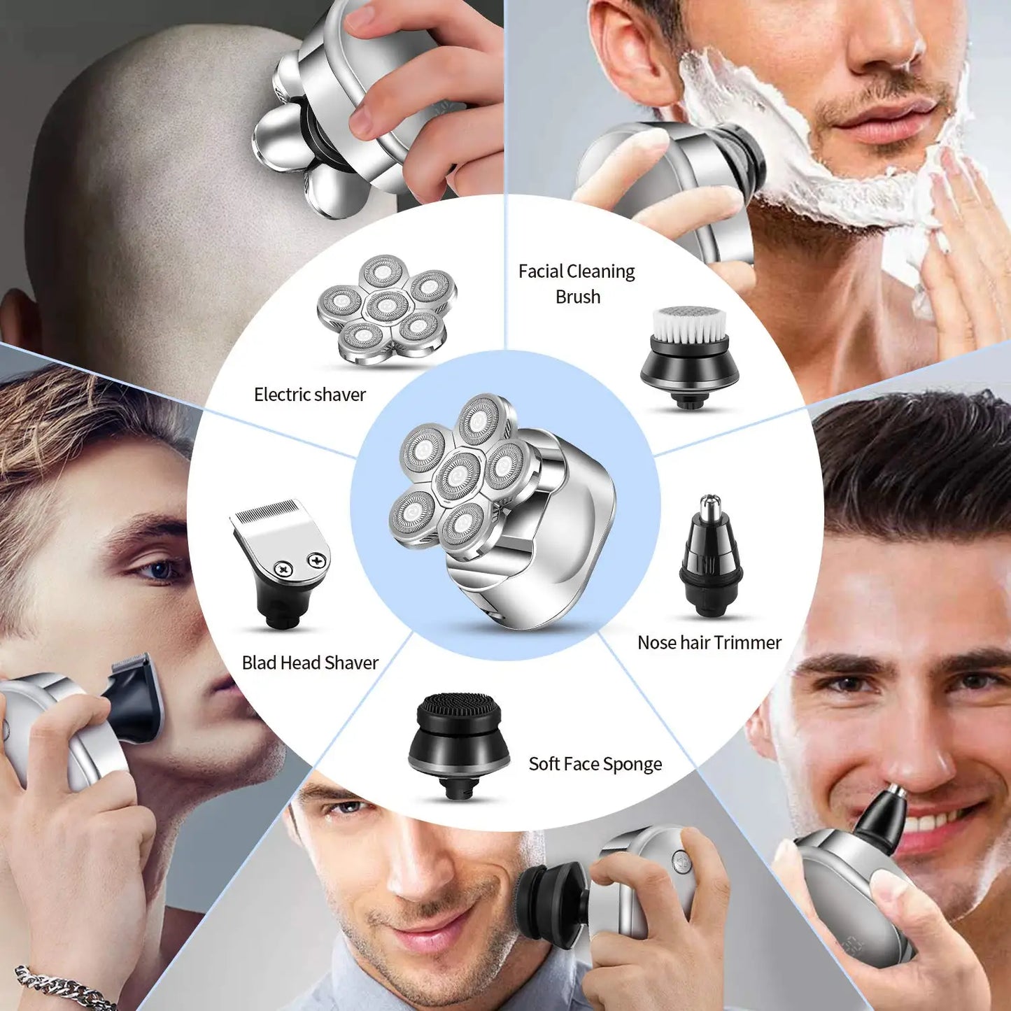 5 In 1 Electric Shaver for Men 7D Independently Floating Head Waterproof Electric Razor with Digital Display and Multifunction Hair Trimmer