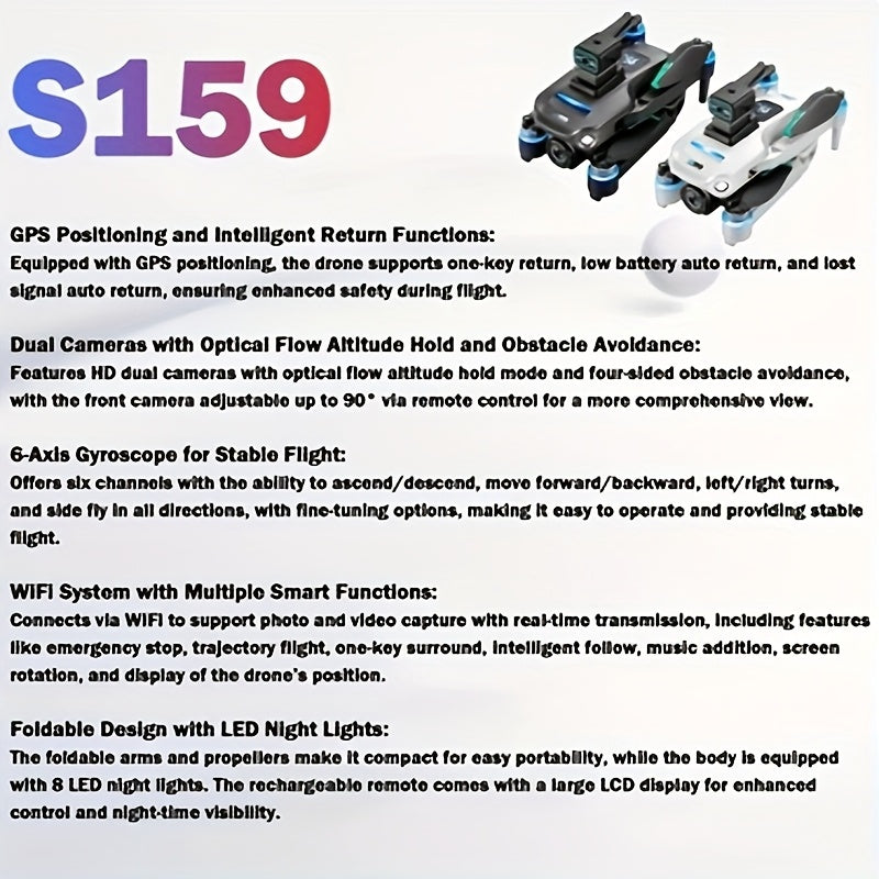 ZNLYRION GPS Drone With Dual Cameras Long Endurance S159