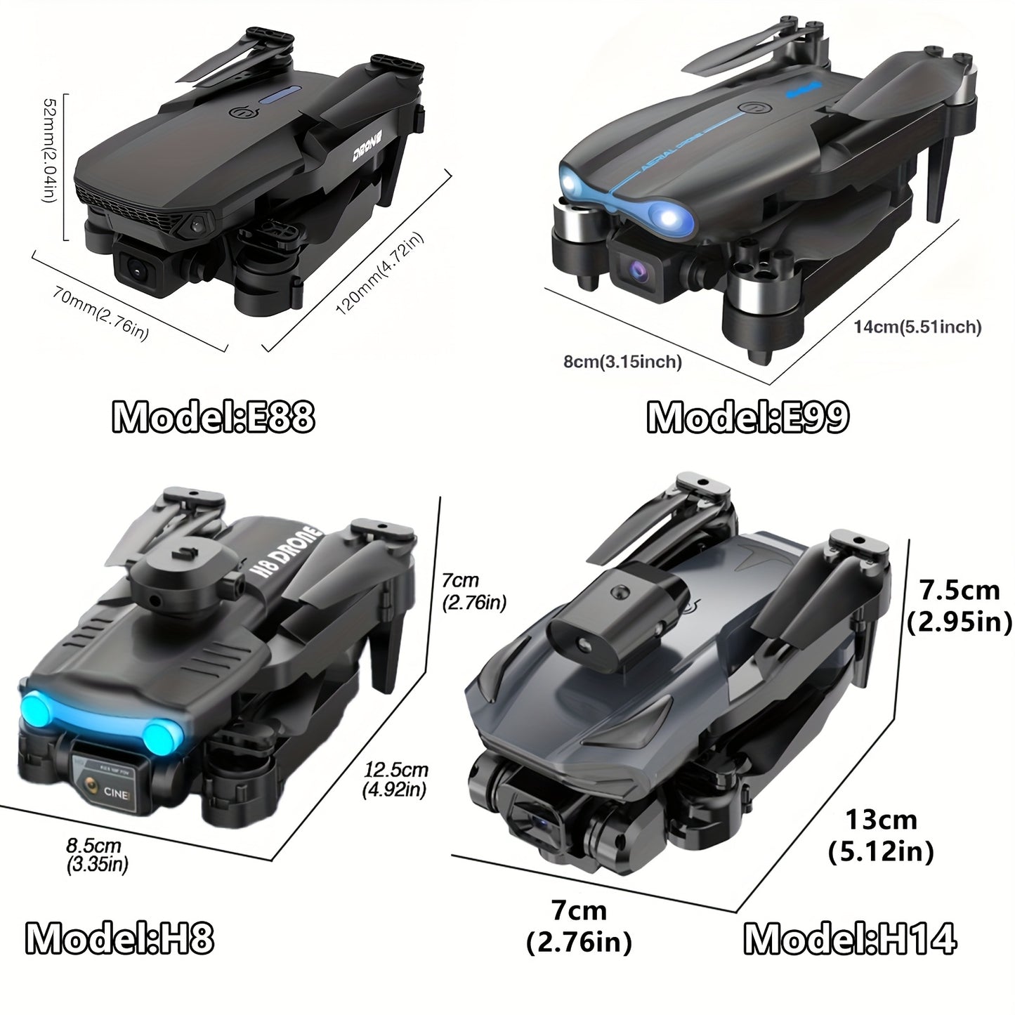 GENAI Foldable Long Range Drones E88Pro E99Flash H8 H14